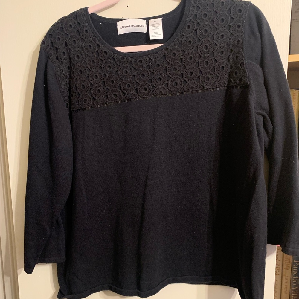 Alfred Dunner Black Floral Lace Sweater